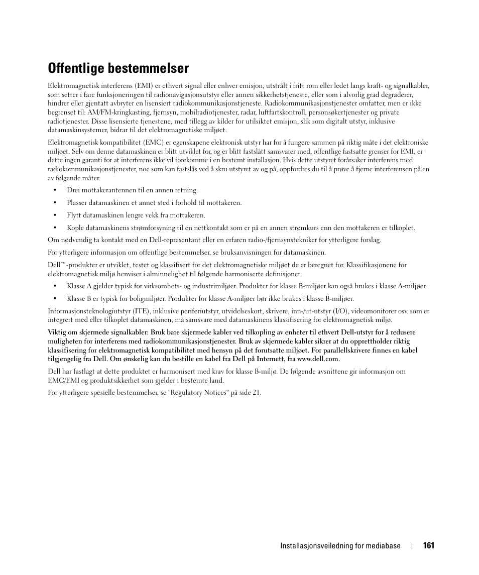 Offentlige bestemmelser | Dell Latitude D430 (Mid 2007) User Manual | Page 163 / 250