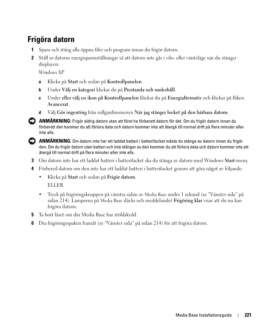Frigöra datorn | Dell Latitude D430 (Mid 2007) User Manual | Page 223 / 250