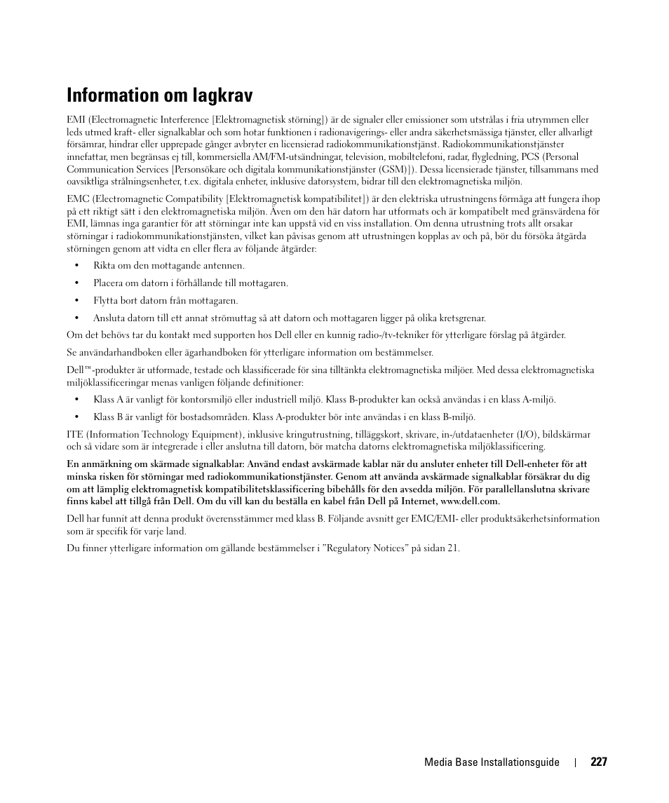 Information om lagkrav | Dell Latitude D430 (Mid 2007) User Manual | Page 229 / 250