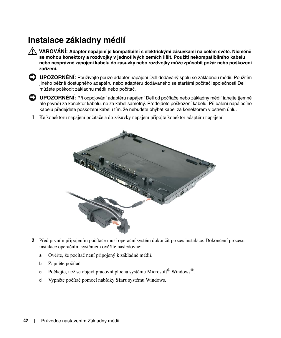 Instalace základny médií, Instalace základny médií“ na stran, Ě 42 | Dell Latitude D430 (Mid 2007) User Manual | Page 44 / 250