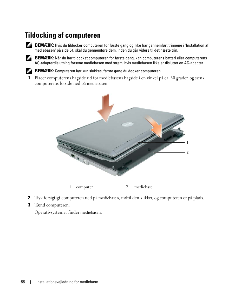 Tildocking af computeren | Dell Latitude D430 (Mid 2007) User Manual | Page 68 / 250