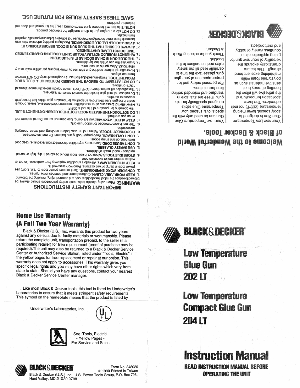 Black & Decker 204 LT User Manual | 2 pages