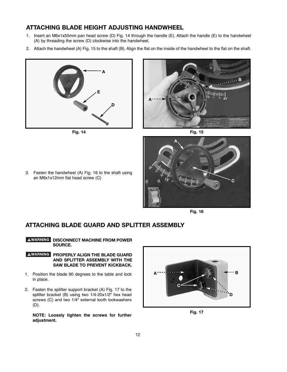 Attaching blade height adjusting handwheel, Attaching blade guard and splitter assembly | Black & Decker 90521029 User Manual | Page 12 / 60