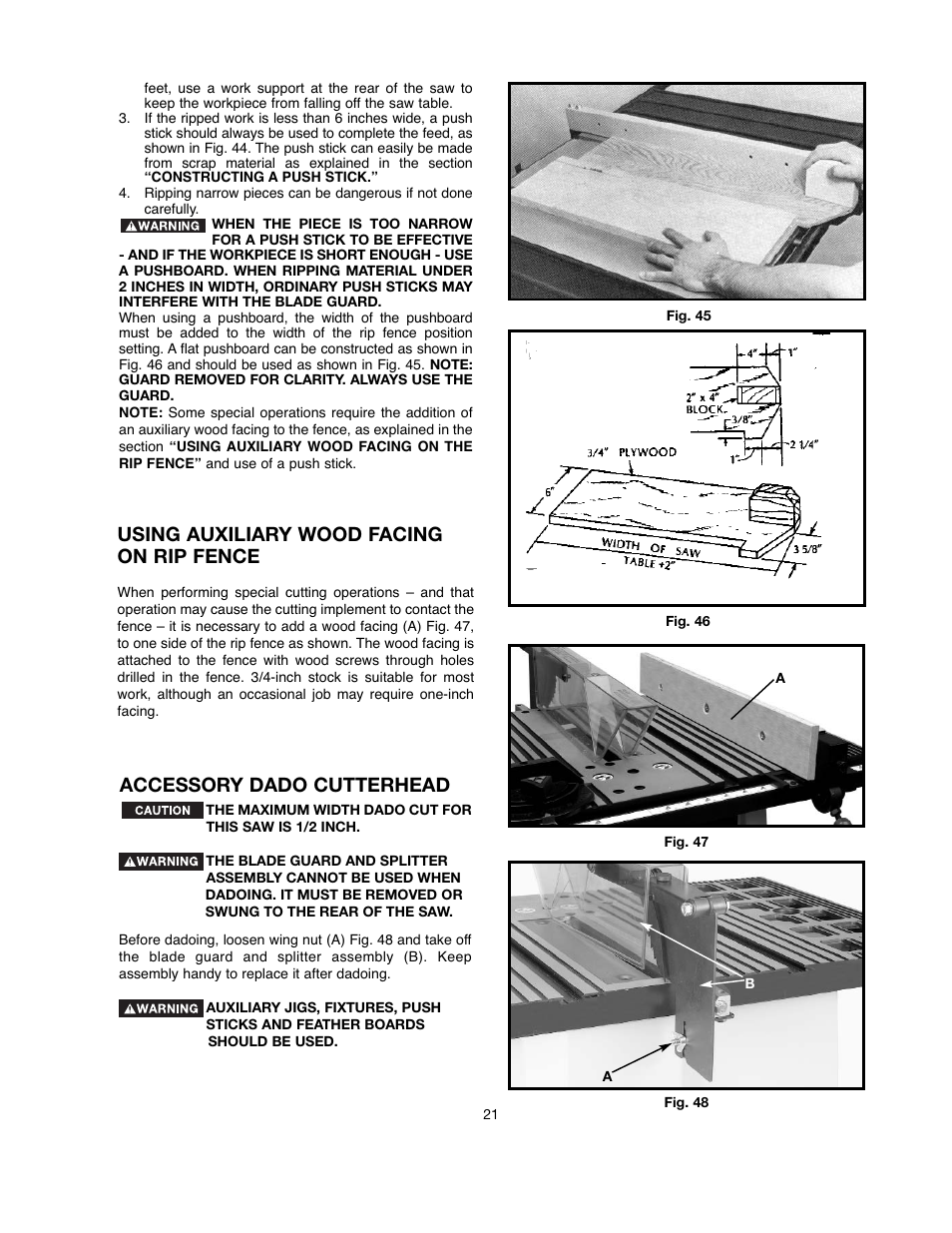 Accessory dado cutterhead, Using auxiliary wood facing on rip fence | Black & Decker 90521029 User Manual | Page 21 / 60