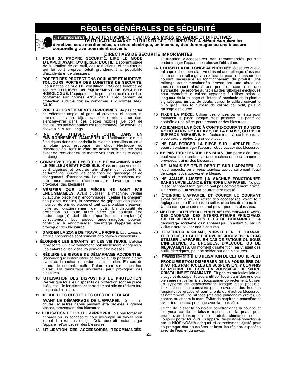 Règles générales de sécurité | Black & Decker 90521029 User Manual | Page 29 / 60