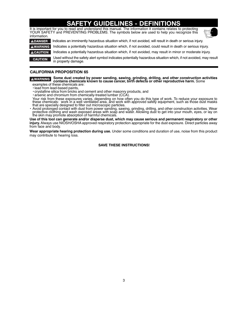 Safety guidelines - definitions | Black & Decker 90521029 User Manual | Page 3 / 60