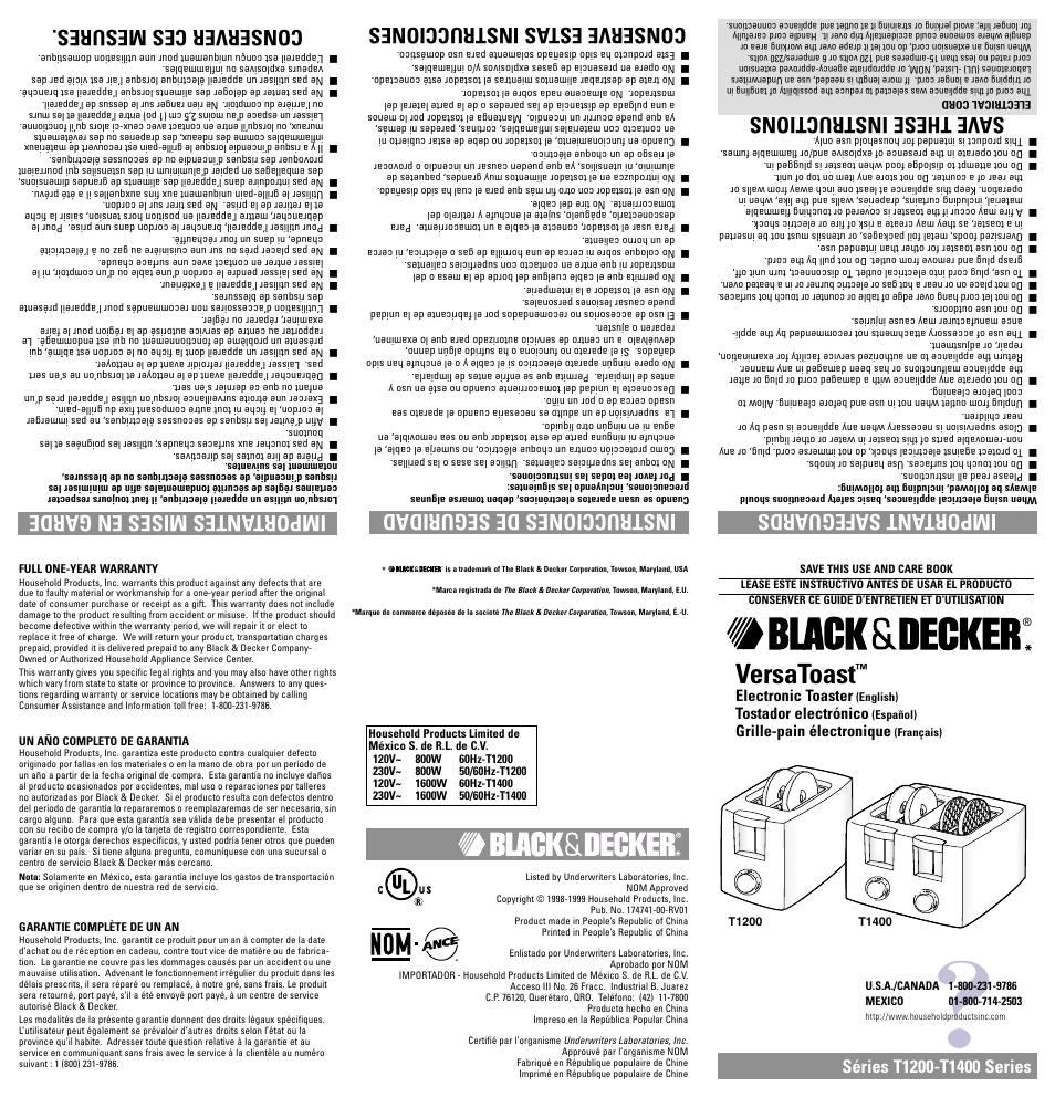 Black & Decker T1200 User Manual | 7 pages