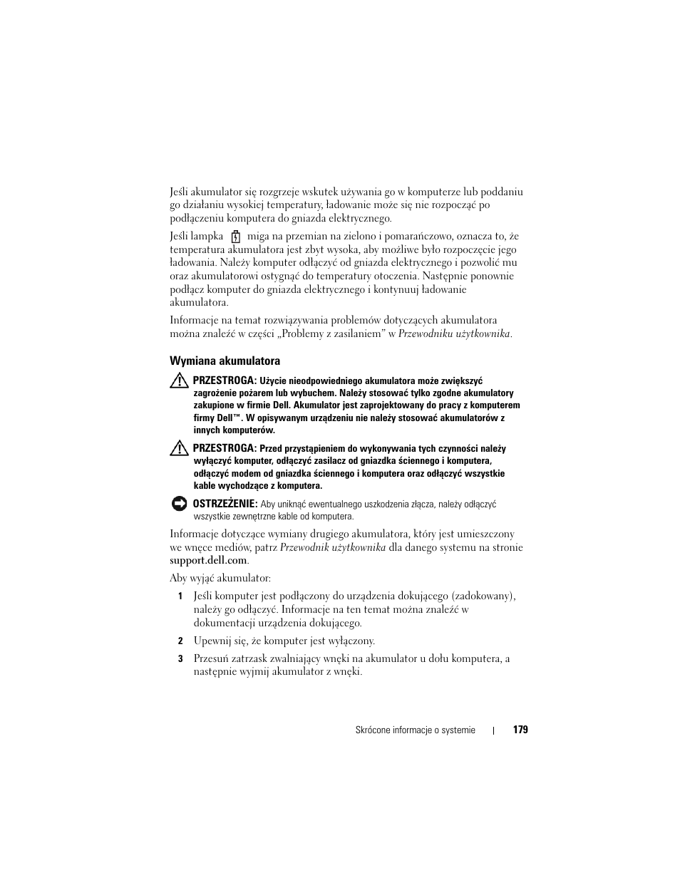 Wymiana akumulatora | Dell Latitude D530 (Early 2008) User Manual | Page 179 / 232