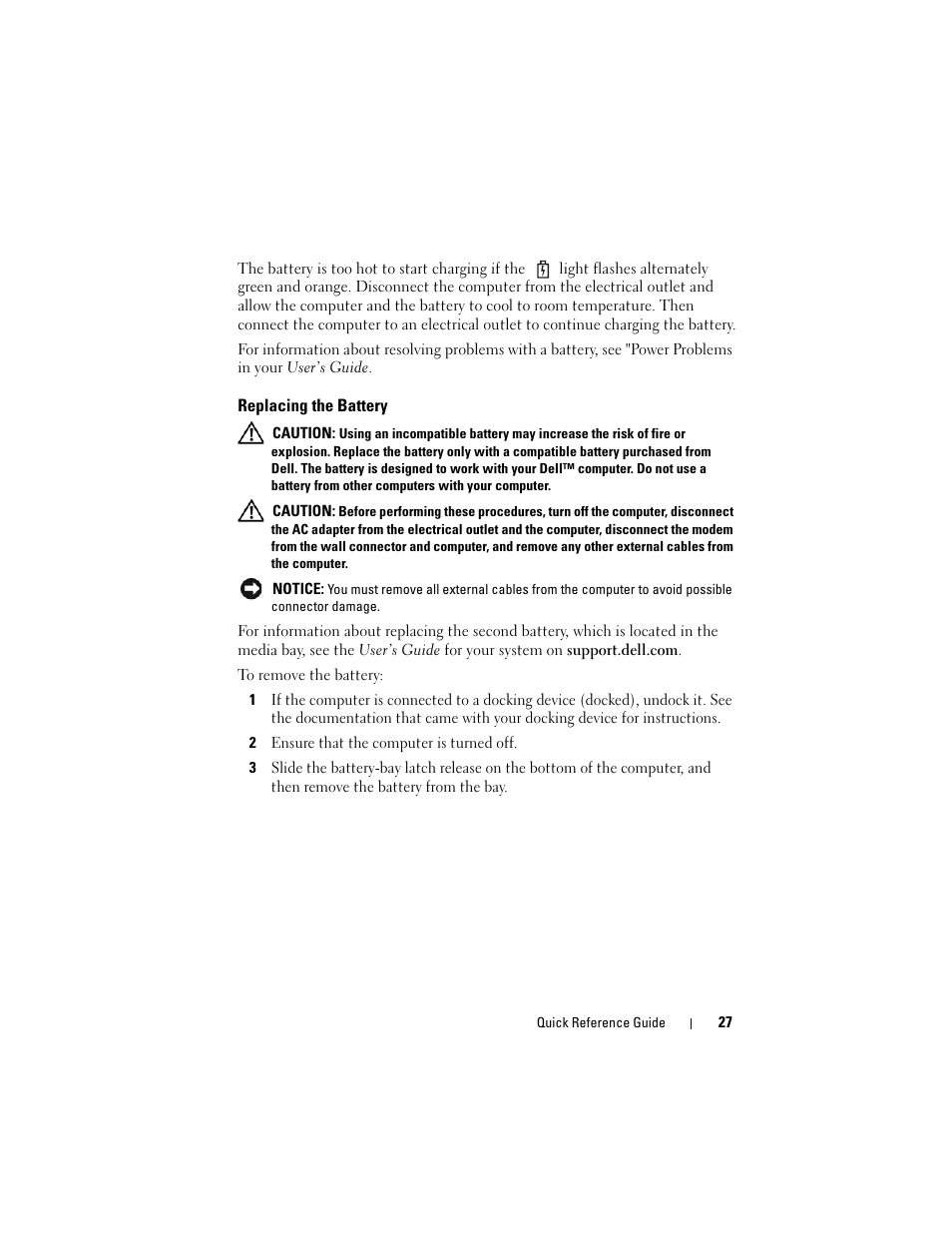 Replacing the battery | Dell Latitude D530 (Early 2008) User Manual | Page 27 / 232