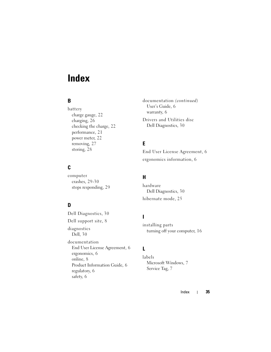 Index | Dell Latitude D530 (Early 2008) User Manual | Page 35 / 232
