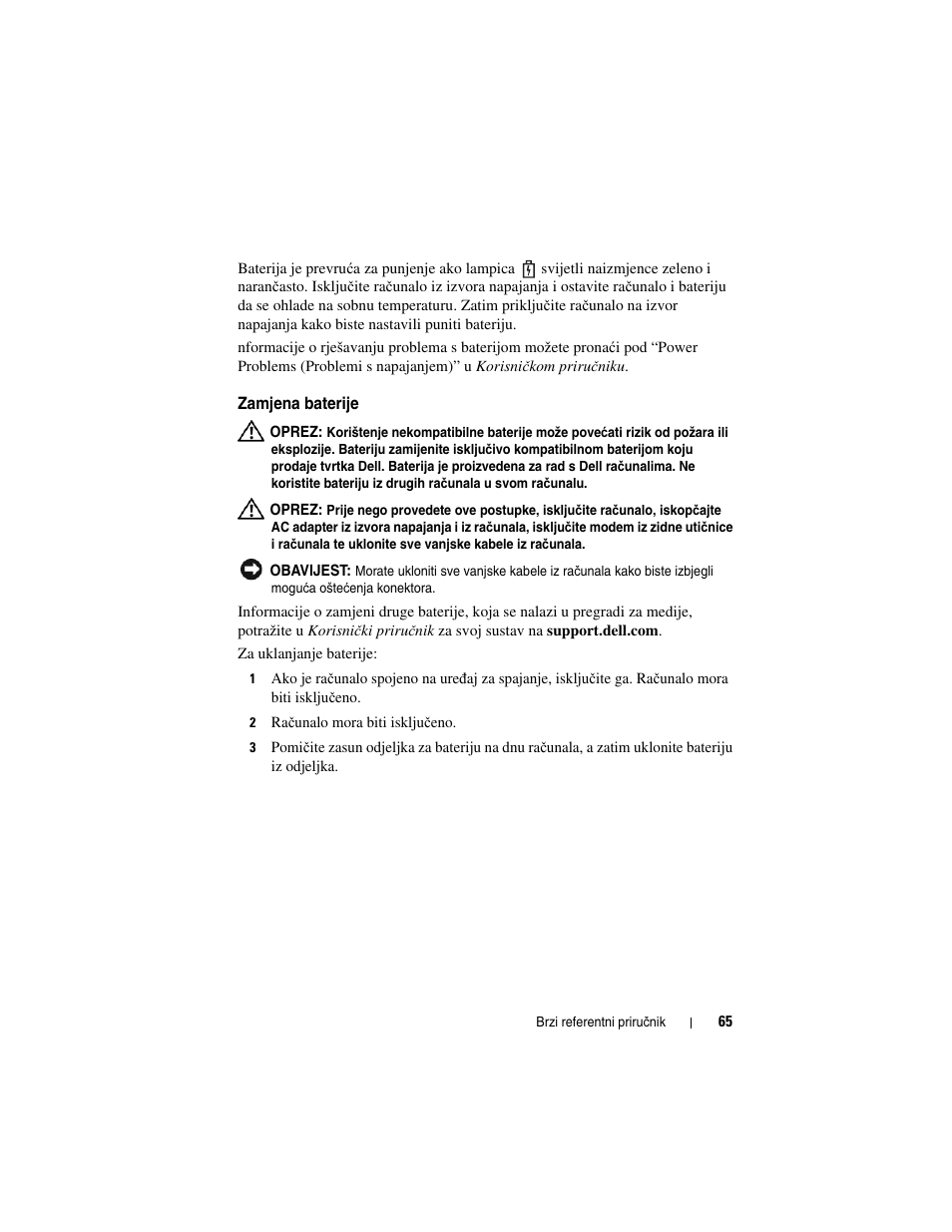 Zamjena baterije | Dell Latitude D530 (Early 2008) User Manual | Page 65 / 232