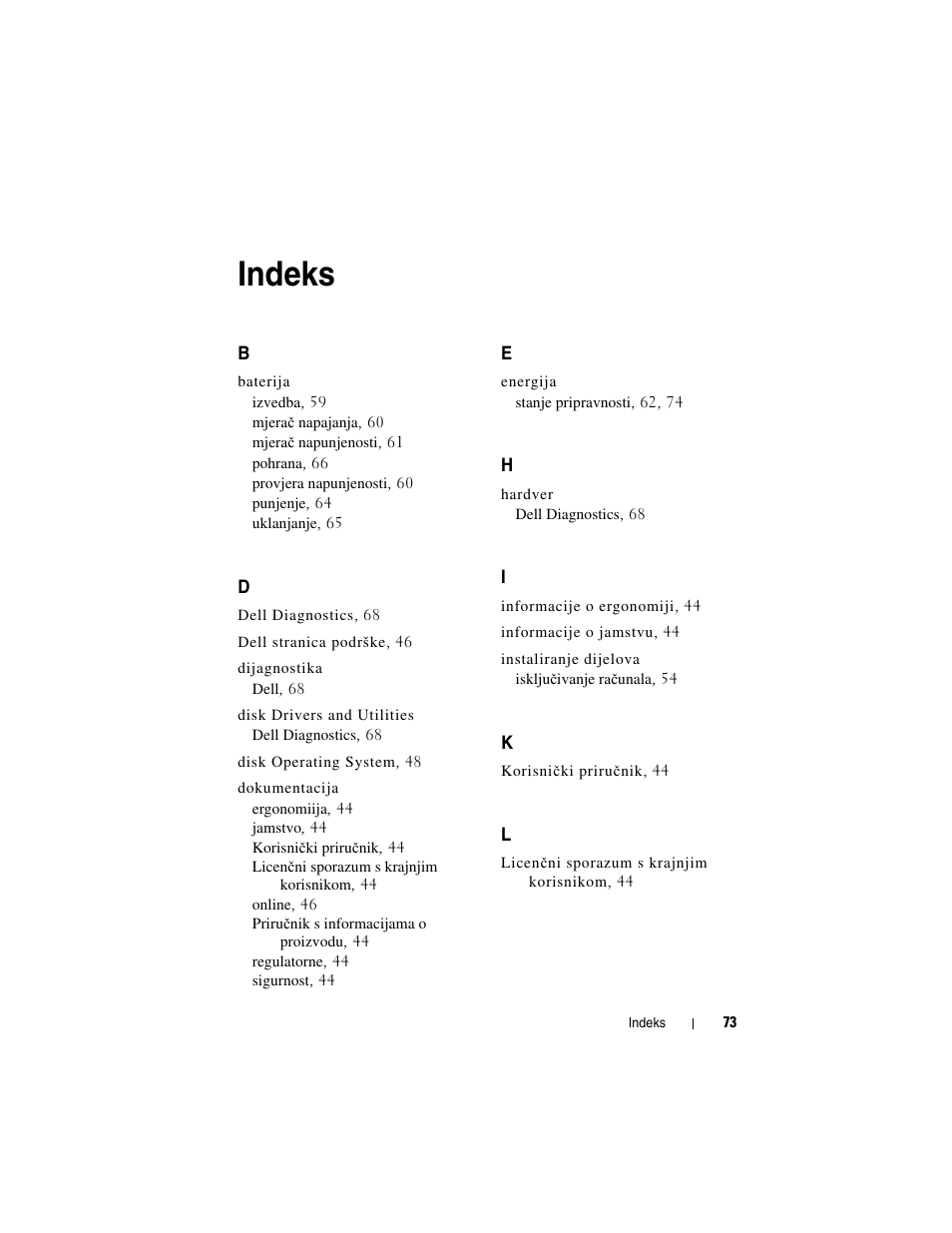 Indeks | Dell Latitude D530 (Early 2008) User Manual | Page 73 / 232