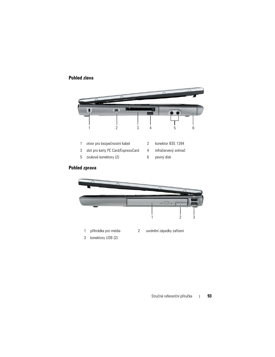 Pohled zleva, Pohled zprava | Dell Latitude D530 (Early 2008) User Manual | Page 93 / 232
