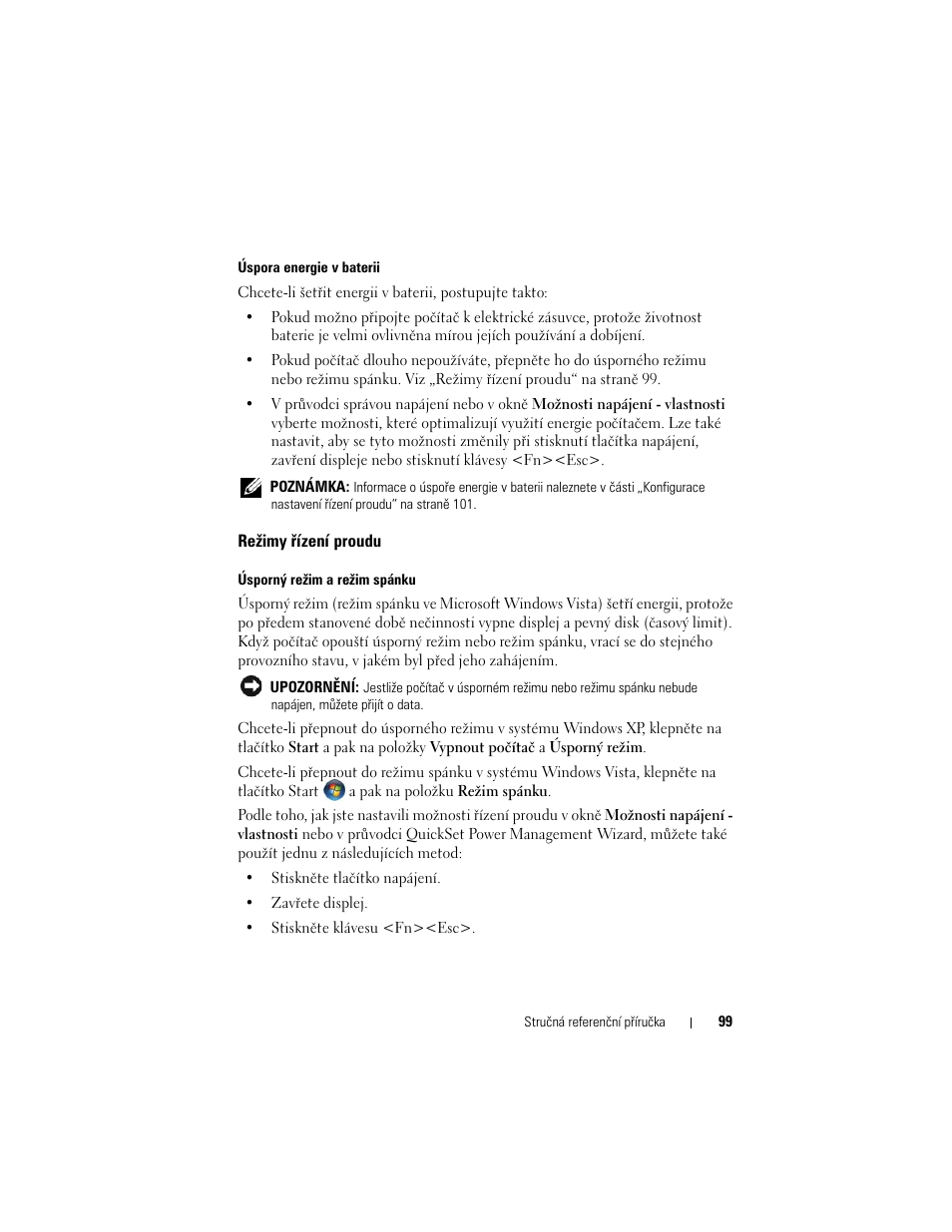 Režimy řízení proudu | Dell Latitude D530 (Early 2008) User Manual | Page 99 / 232