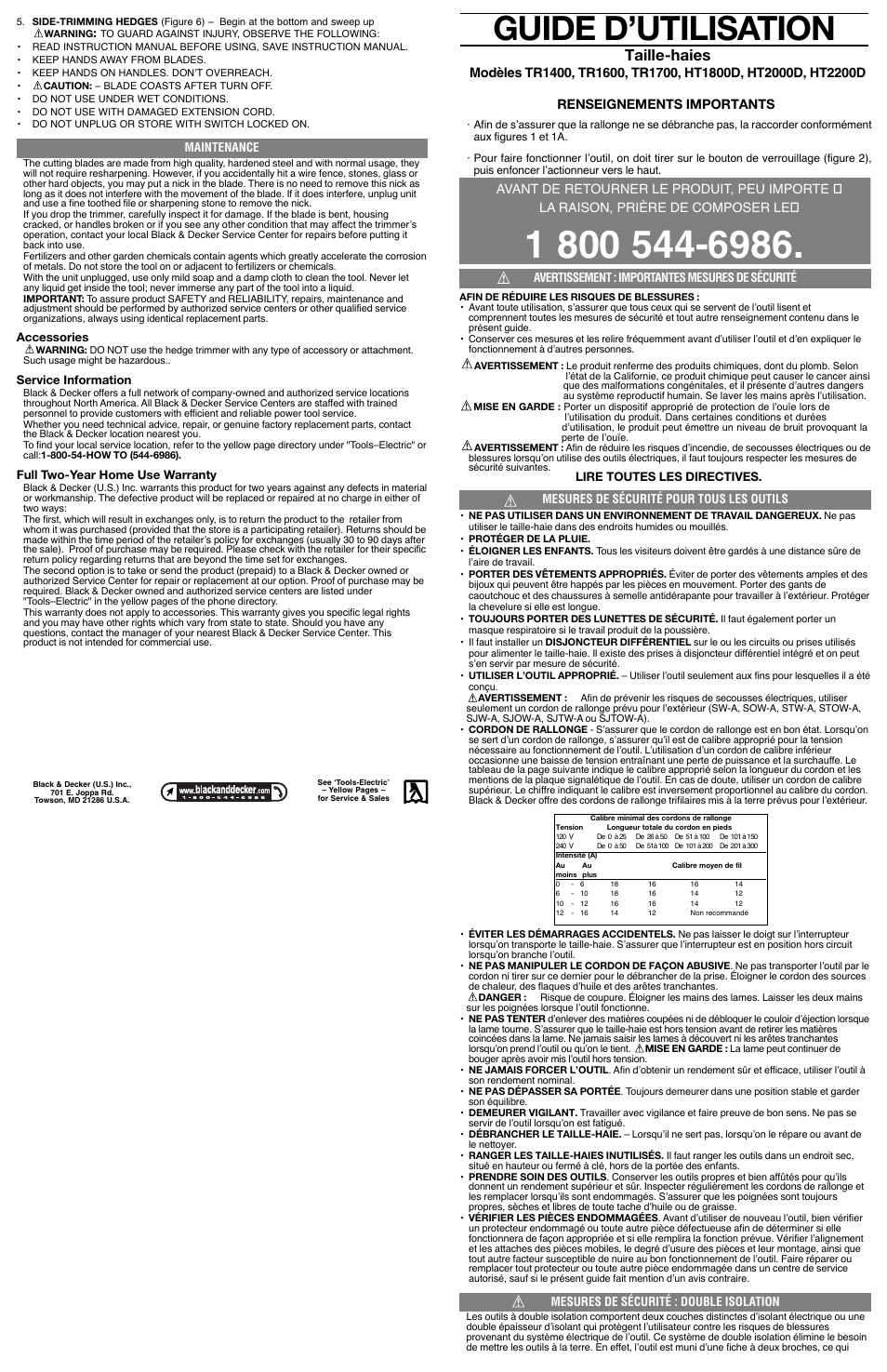 Guide d’utilisation, Taille-haies | Black & Decker HT2000D User Manual | Page 2 / 4