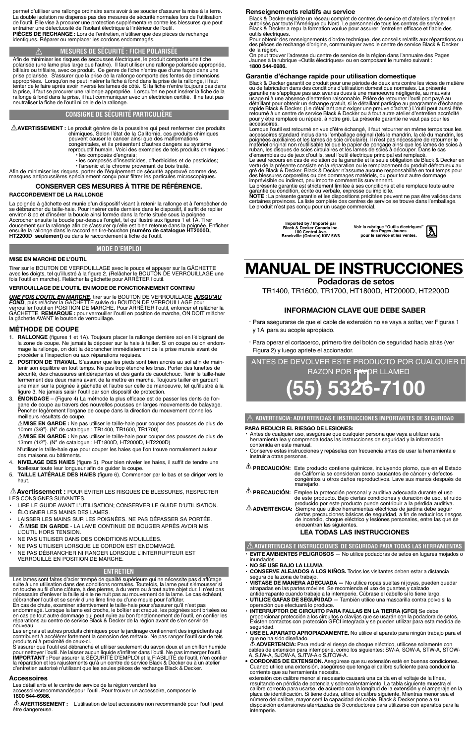 Manual de instrucciones, Podadoras de setos | Black & Decker HT2000D User Manual | Page 3 / 4