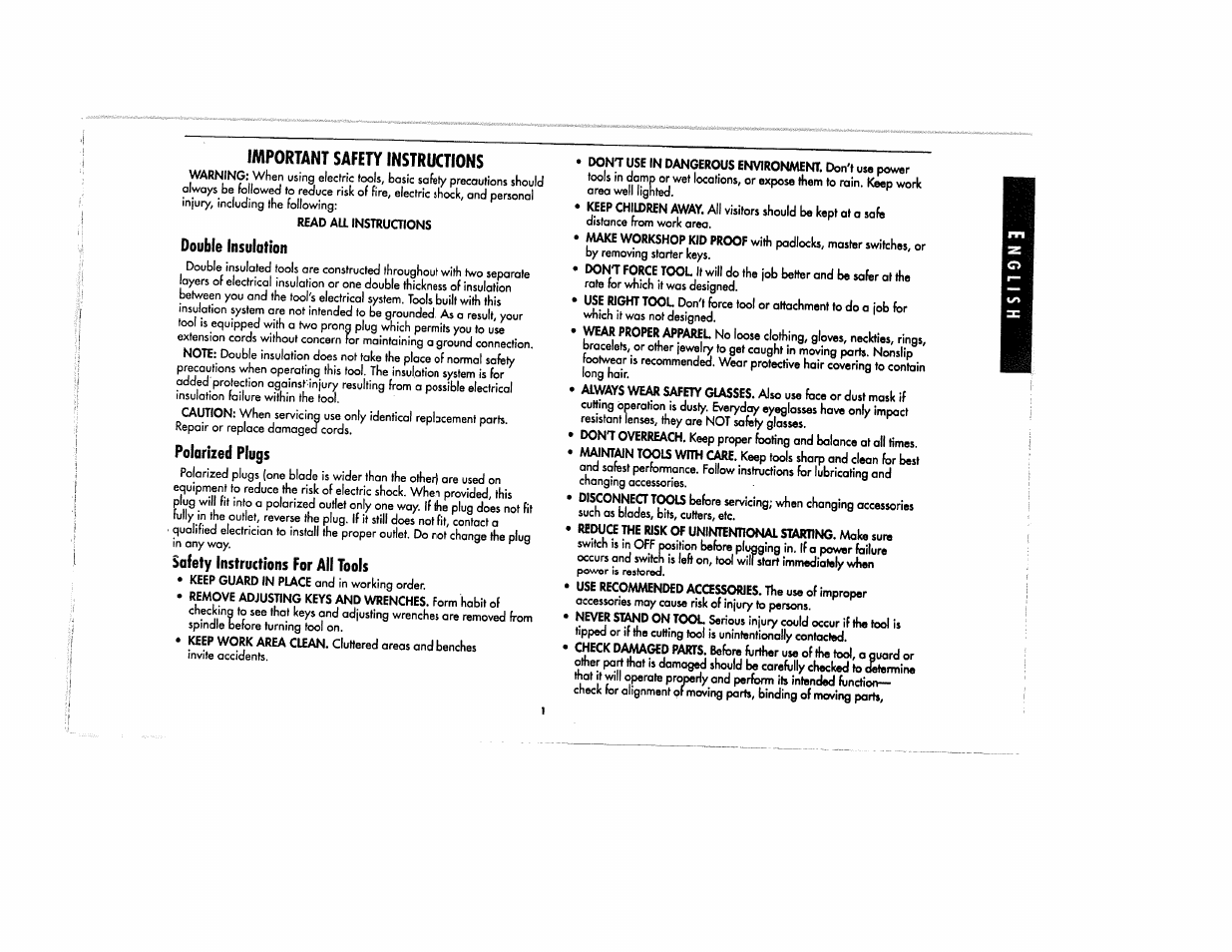 Double insulation, Polarized plugs, Safety instructions for all tools | Black & Decker SR650 User Manual | Page 3 / 14