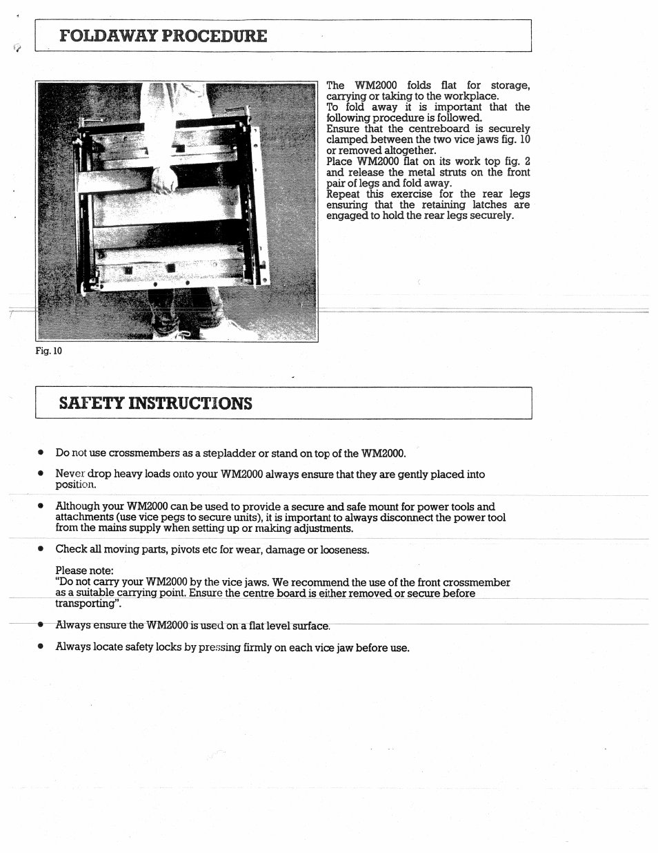 Foldfiway procedure, Safety instructions | Black & Decker WM2000 User Manual | Page 2 / 8