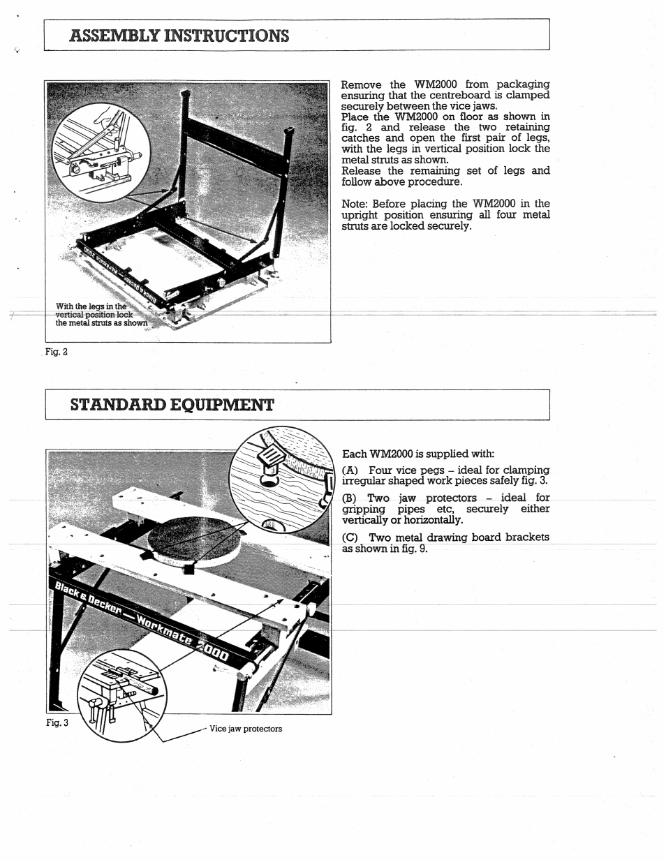 Assembly instructions, Standard equipment | Black & Decker WM2000 User Manual | Page 4 / 8