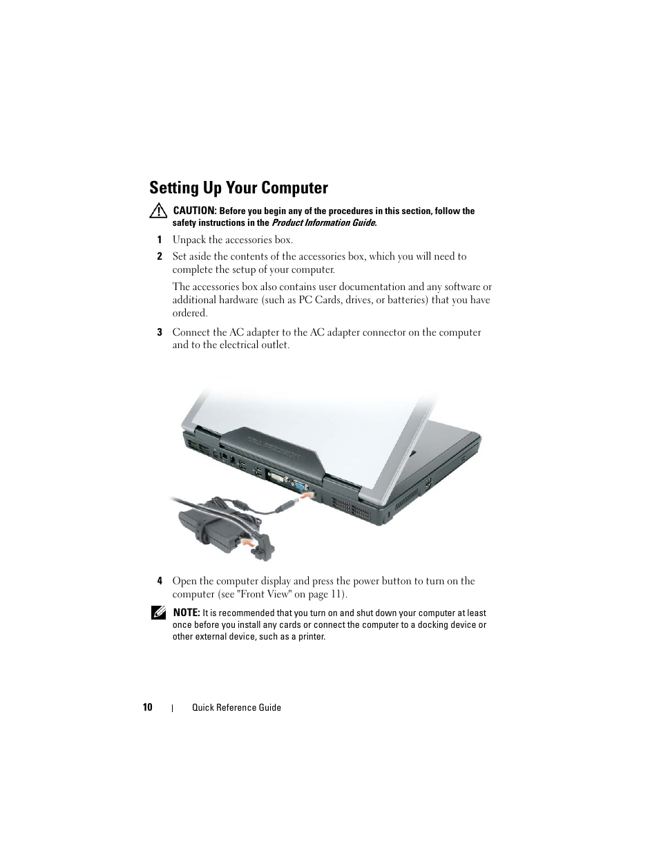 Setting up your computer | Dell Precision M6300 (Late 2007) User Manual | Page 10 / 266