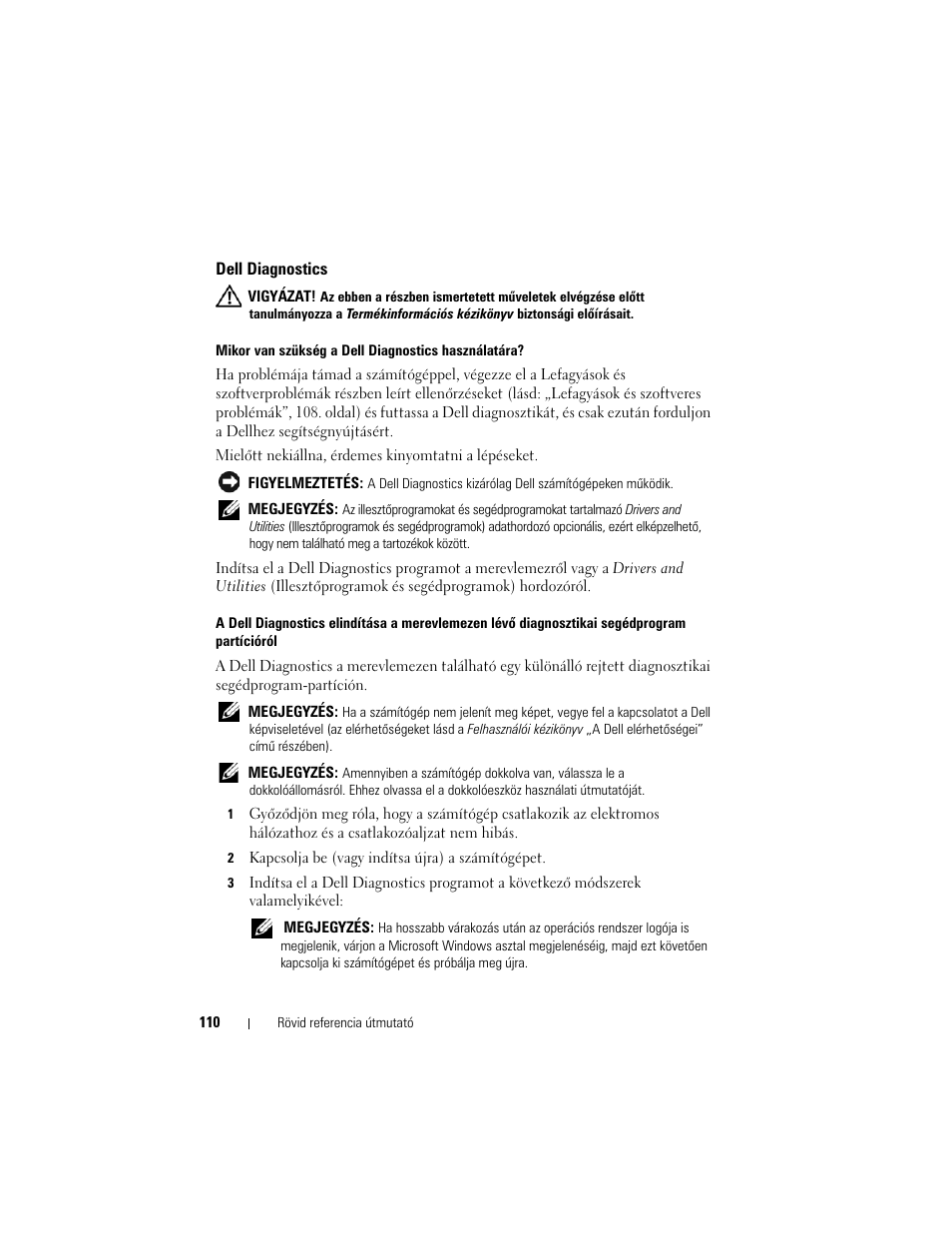 Dell diagnostics | Dell Precision M6300 (Late 2007) User Manual | Page 110 / 266
