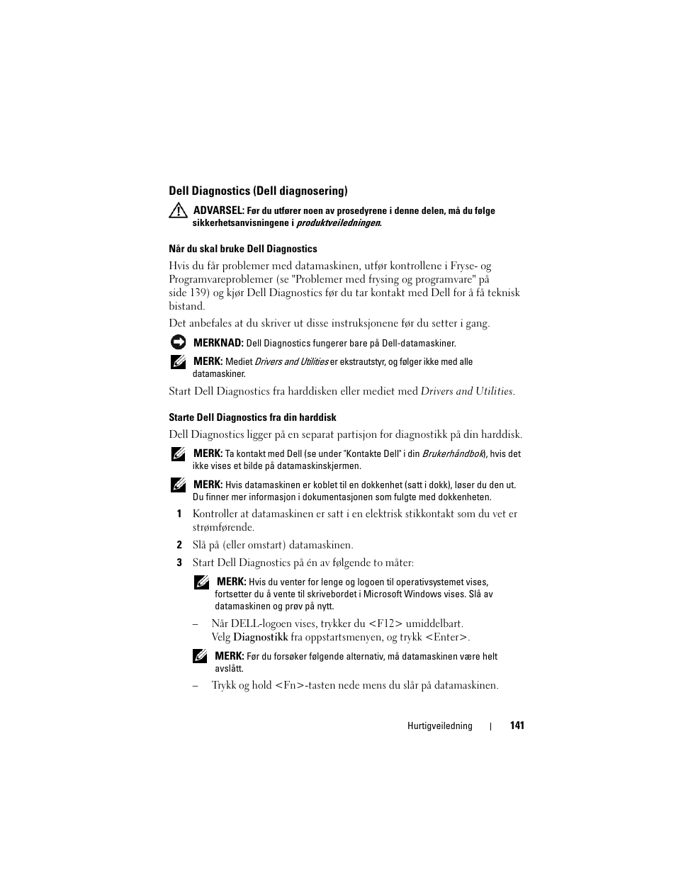 Dell diagnostics (dell diagnosering) | Dell Precision M6300 (Late 2007) User Manual | Page 141 / 266