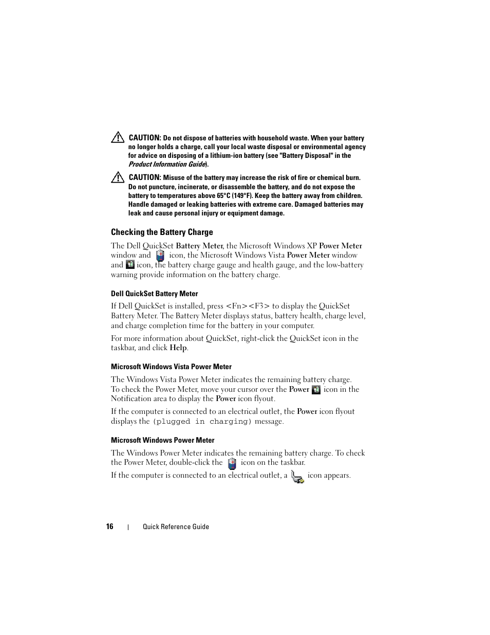 Checking the battery charge | Dell Precision M6300 (Late 2007) User Manual | Page 16 / 266