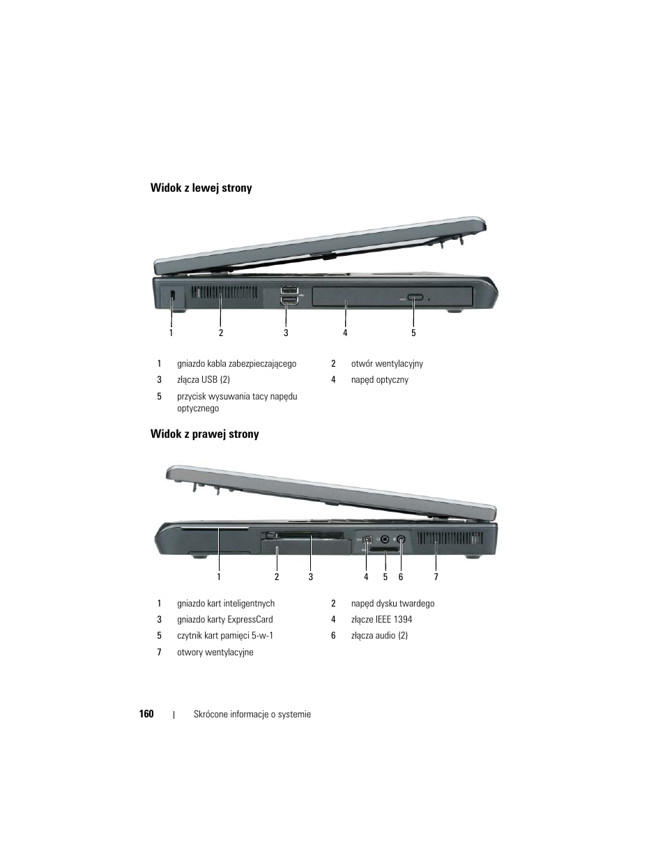 Widok z lewej strony, Widok z prawej strony | Dell Precision M6300 (Late 2007) User Manual | Page 160 / 266