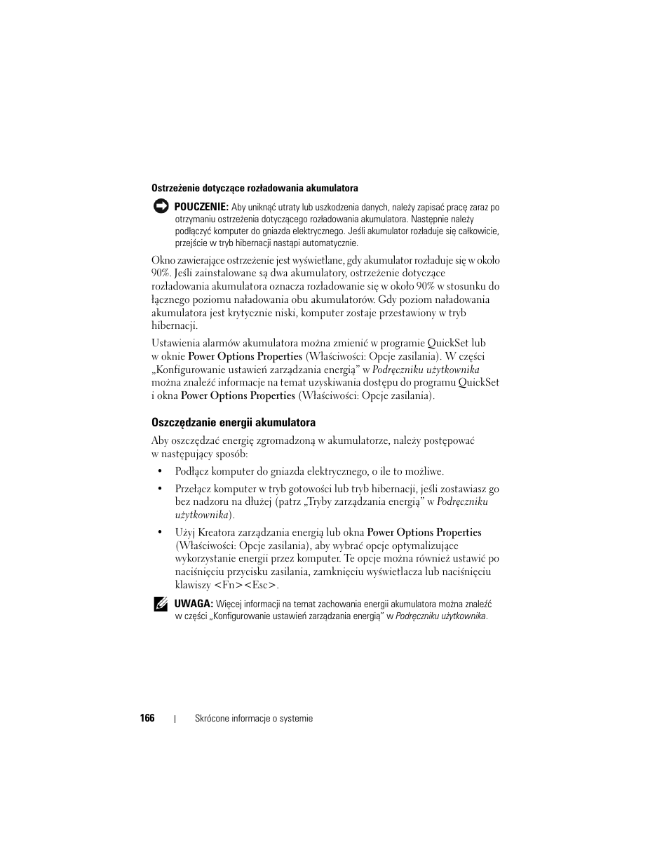 Oszczędzanie energii akumulatora | Dell Precision M6300 (Late 2007) User Manual | Page 166 / 266
