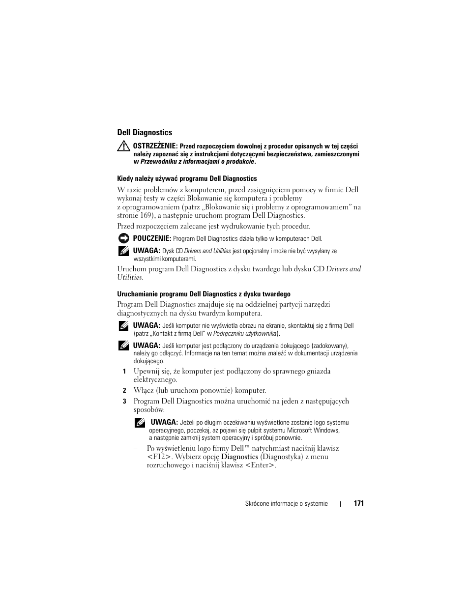 Dell diagnostics | Dell Precision M6300 (Late 2007) User Manual | Page 171 / 266