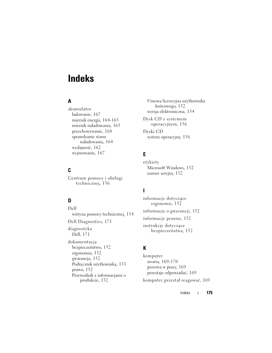 Indeks | Dell Precision M6300 (Late 2007) User Manual | Page 175 / 266