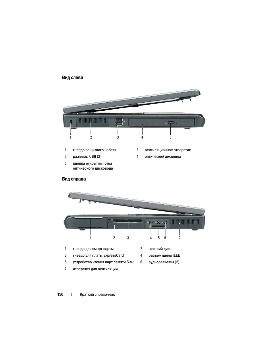 Вид слева, Вид справа | Dell Precision M6300 (Late 2007) User Manual | Page 190 / 266