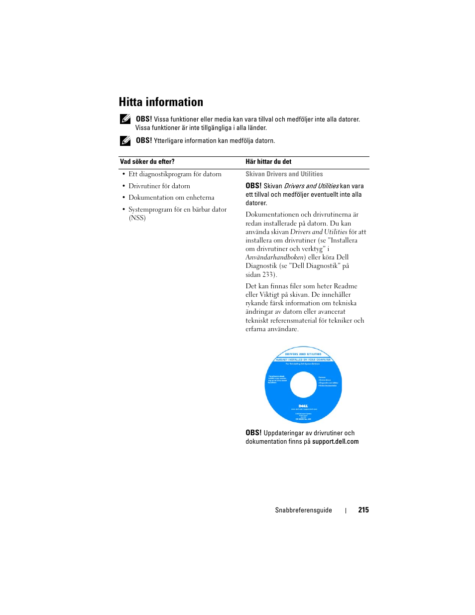 Hitta information | Dell Precision M6300 (Late 2007) User Manual | Page 215 / 266