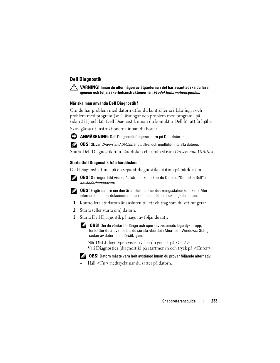 Dell diagnostik | Dell Precision M6300 (Late 2007) User Manual | Page 233 / 266