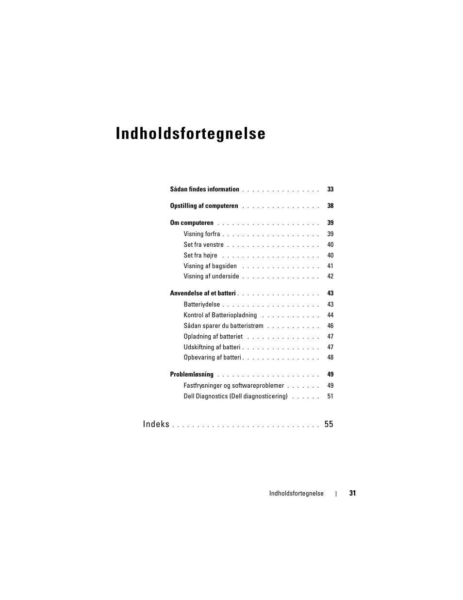 Indholdsfortegnelse, Indeks | Dell Precision M6300 (Late 2007) User Manual | Page 31 / 266