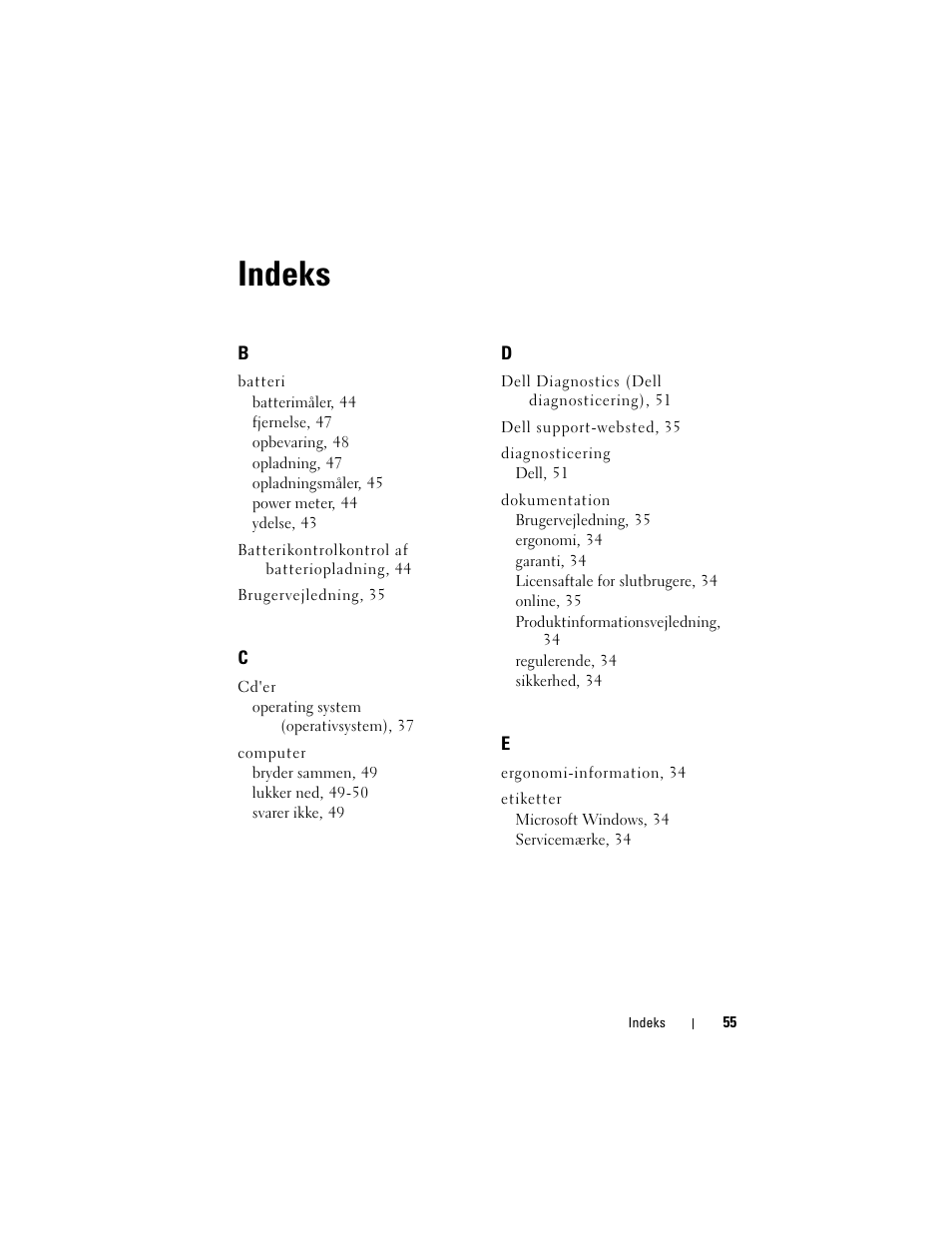 Indeks | Dell Precision M6300 (Late 2007) User Manual | Page 55 / 266