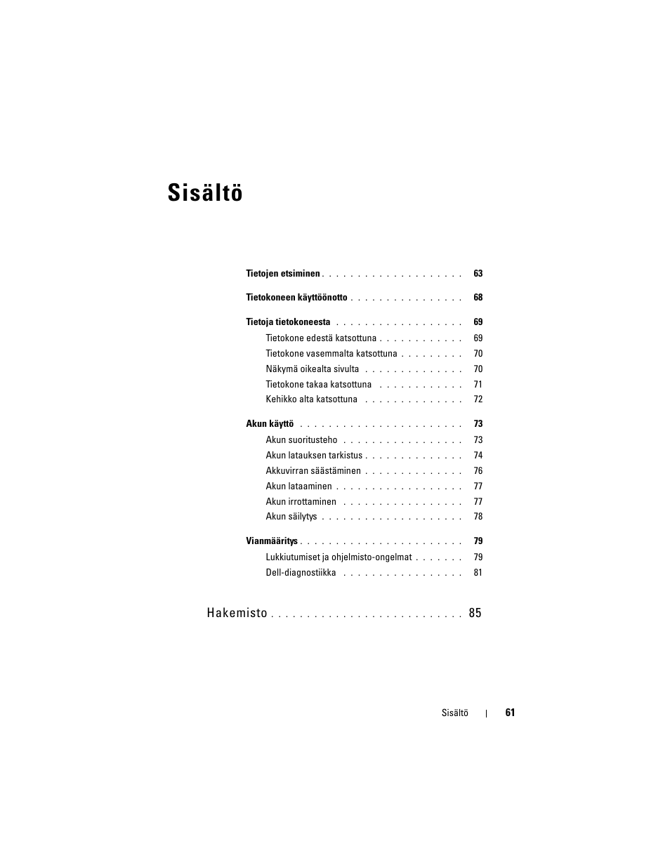 Sisältö, Hakemisto | Dell Precision M6300 (Late 2007) User Manual | Page 61 / 266