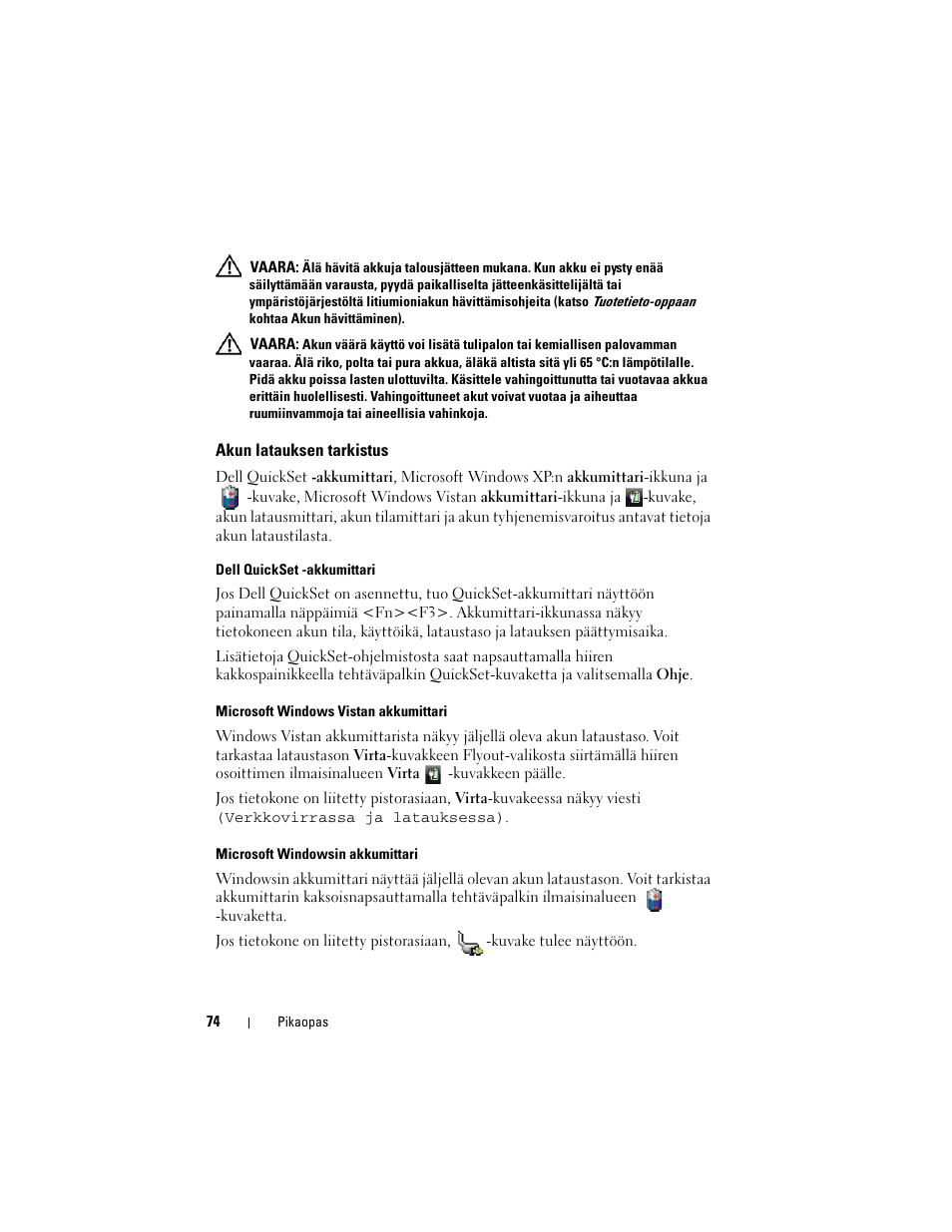 Akun latauksen tarkistus | Dell Precision M6300 (Late 2007) User Manual | Page 74 / 266