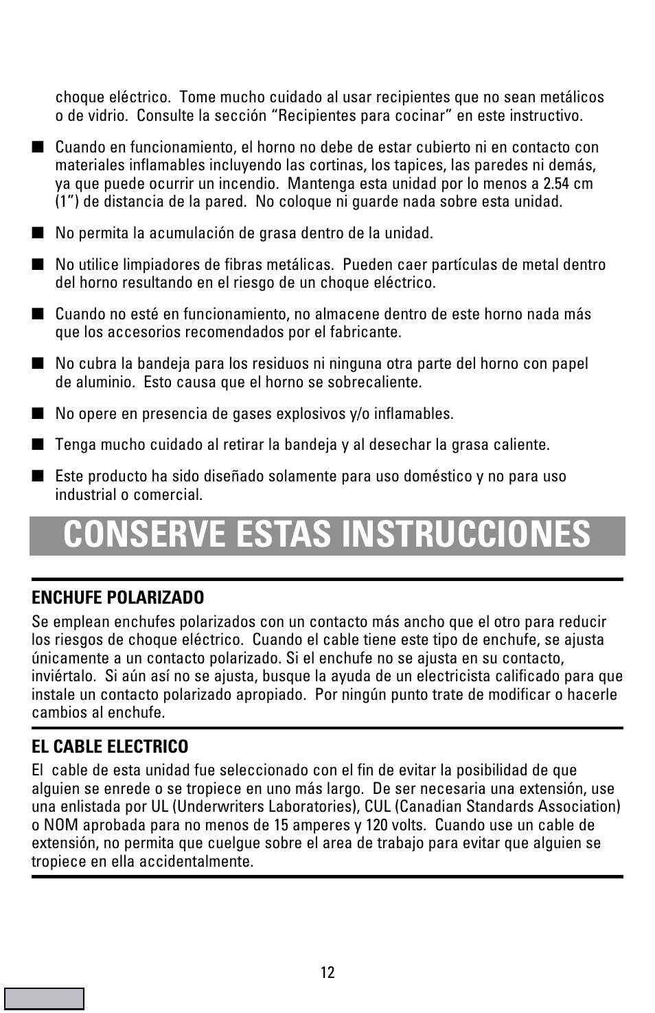 Conserve estas instrucciones | Black & Decker CTO9000 User Manual | Page 12 / 32