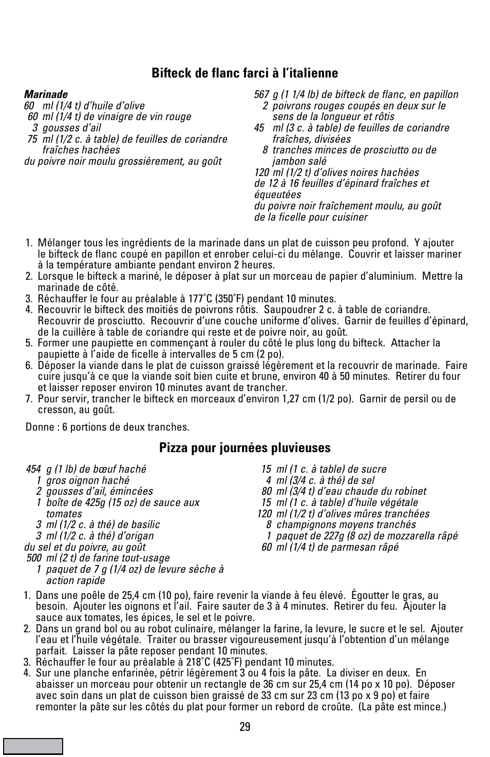 Bifteck de flanc farci à l’italienne, Pizza pour journées pluvieuses | Black & Decker CTO9000 User Manual | Page 29 / 32