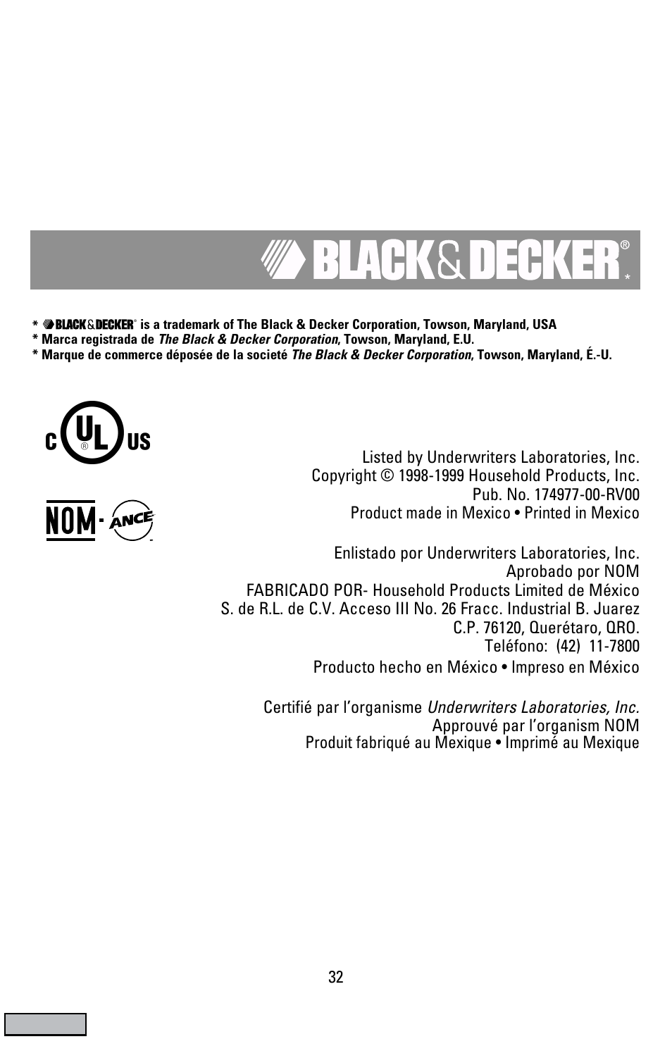 Black & Decker CTO9000 User Manual | Page 32 / 32