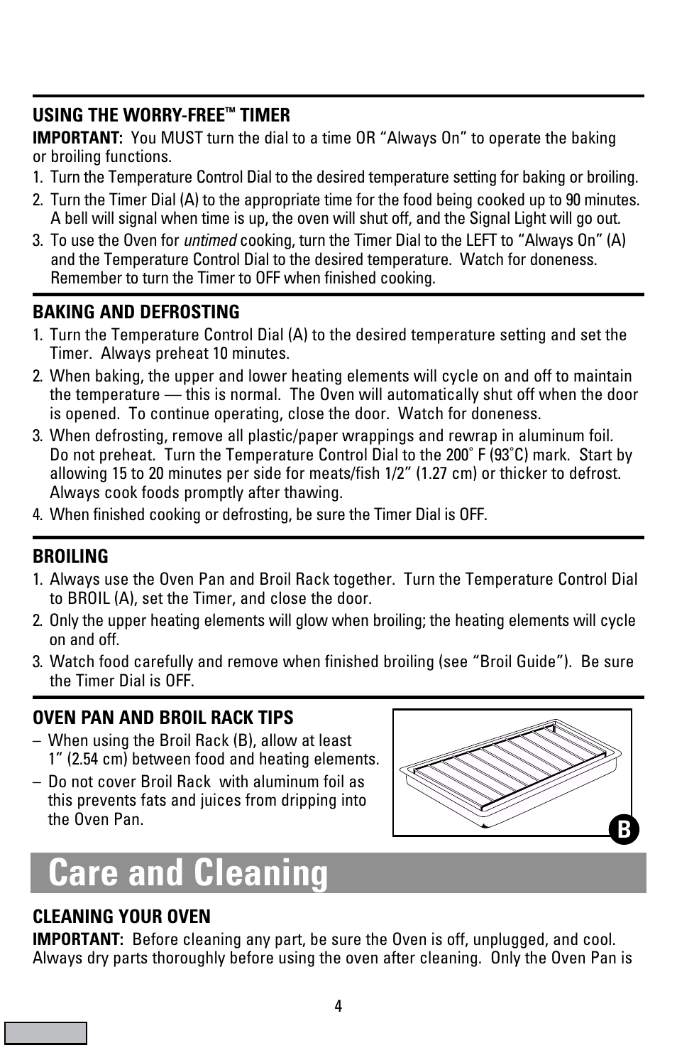 Care & cleaning, Care and cleaning | Black & Decker CTO9000 User Manual | Page 4 / 32