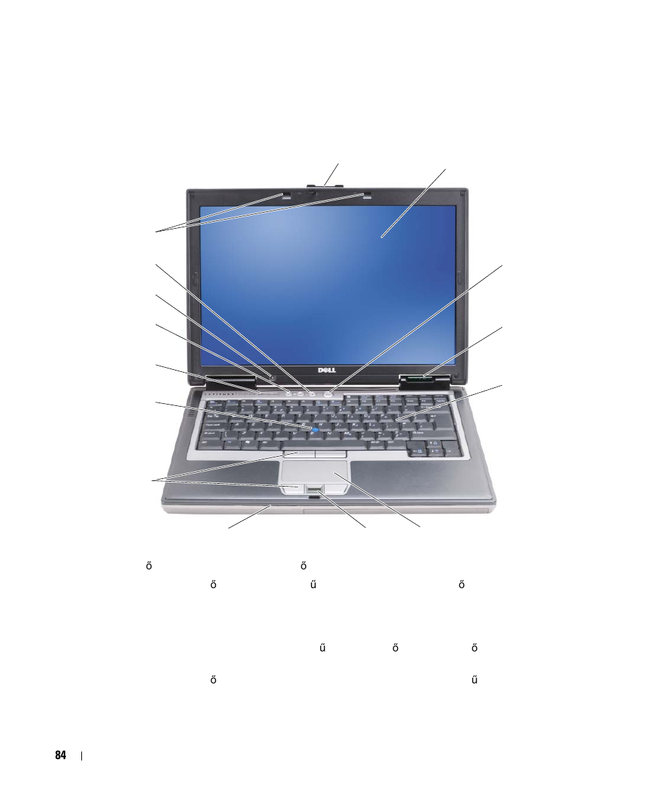 A számítógép, Elölnézet | Dell Latitude D630 ATG (Mid 2007) User Manual | Page 84 / 178