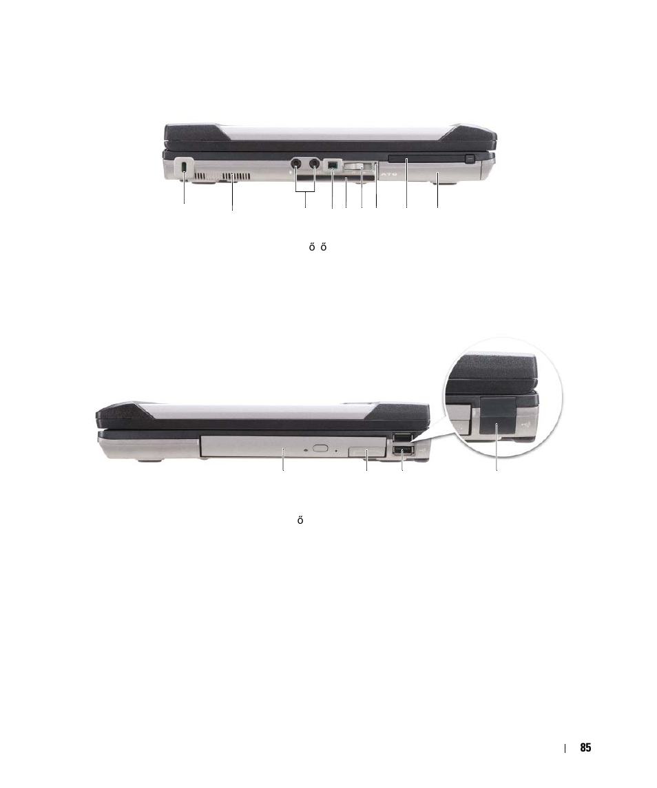 Bal oldali nézet, Jobb oldali nézet, Bal oldali nézet jobb oldali nézet | Dell Latitude D630 ATG (Mid 2007) User Manual | Page 85 / 178