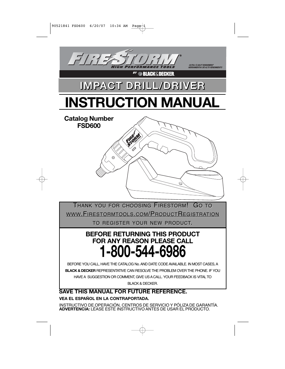 Black & Decker Fire Storm FSD600 User Manual | 28 pages