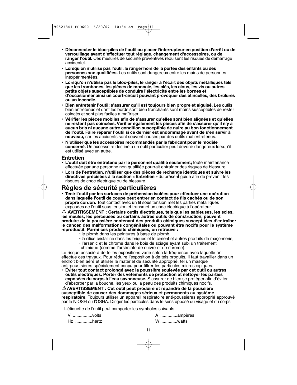 Règles de sécurité particulières | Black & Decker Fire Storm FSD600 User Manual | Page 11 / 28