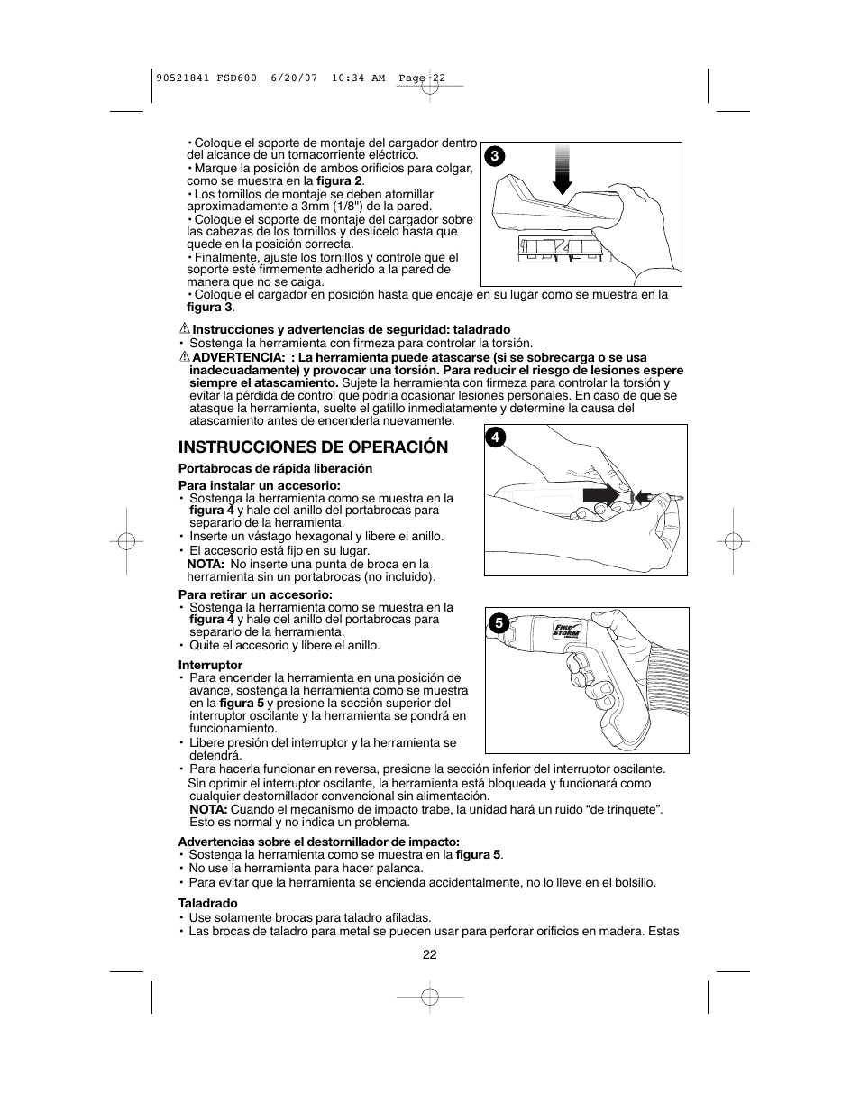 Instrucciones de operación | Black & Decker Fire Storm FSD600 User Manual | Page 22 / 28