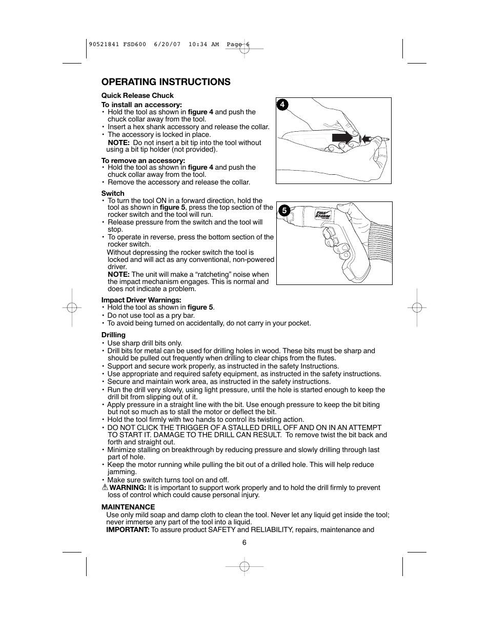 Operating instructions | Black & Decker Fire Storm FSD600 User Manual | Page 6 / 28