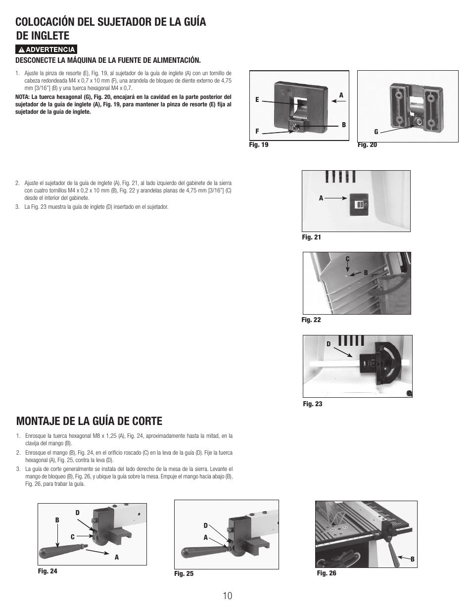 Colocación del sujetador de la guía de inglete, Montaje de la guía de corte | Black & Decker BT1800 User Manual | Page 10 / 52