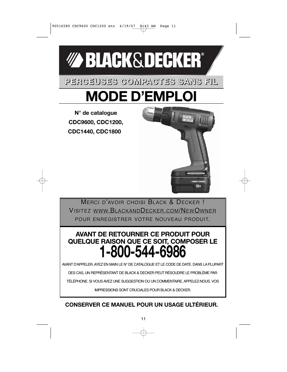 Mode d’emploi | Black & Decker CDC9600 User Manual | Page 11 / 36